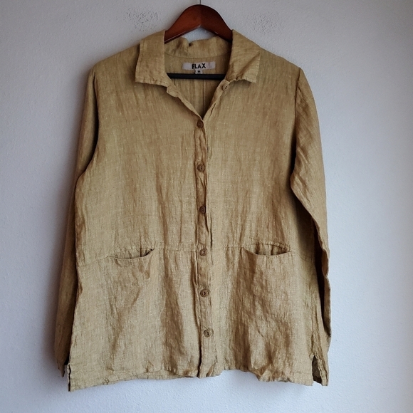 FLAX Linen Hidden Pocket Top in Citron size M NWT - Picture 1 of 6